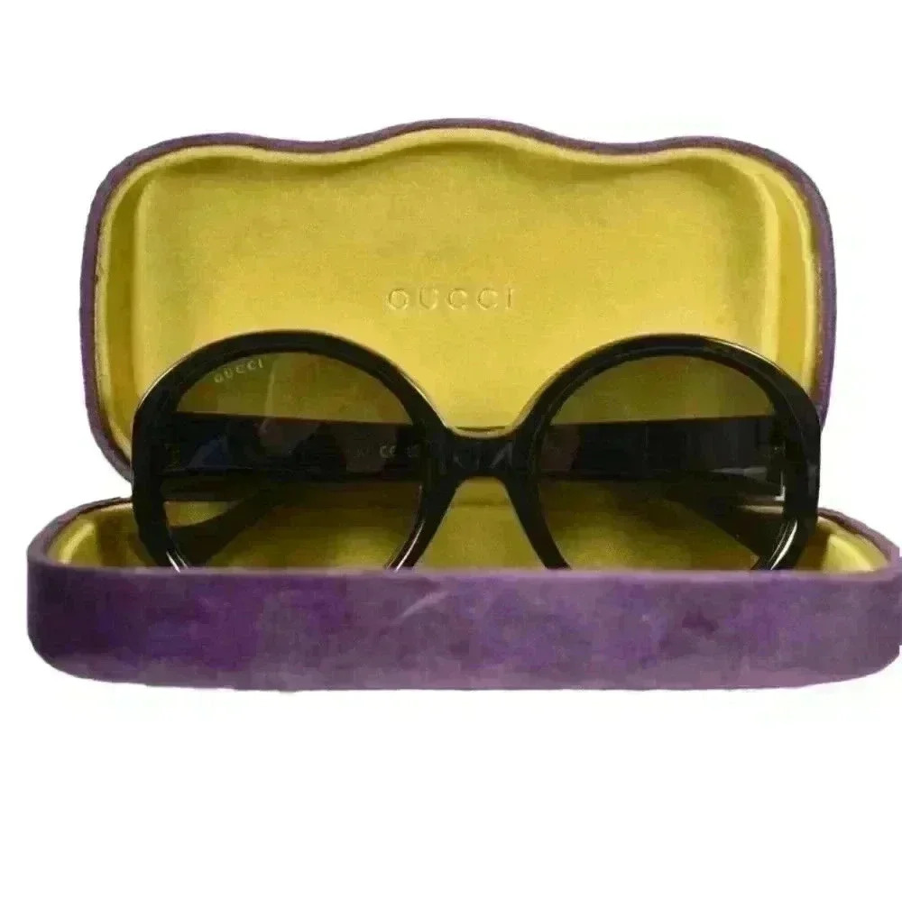 GUCCI Black Round Retro Mod  60s Style Gradient Acetate Sunglasses GG1256 Italy - Picture 3 of 5